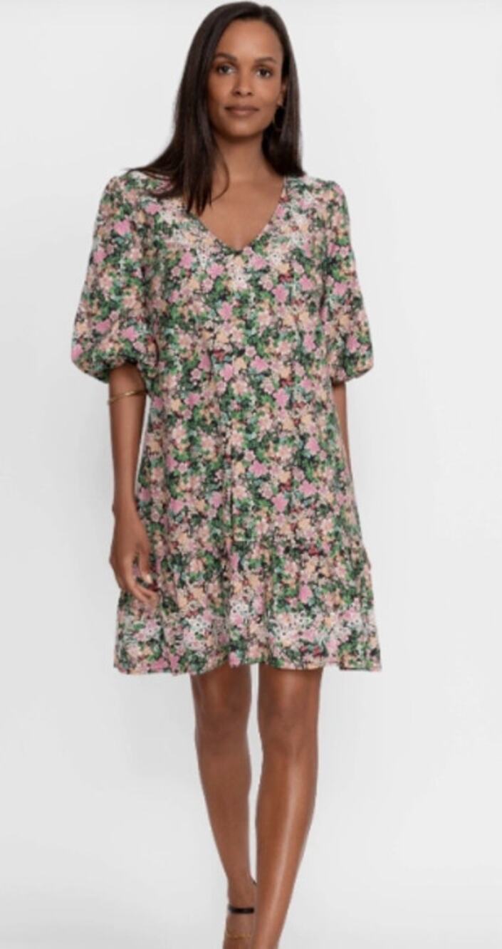 Johnny Was Jade Rebekah Poplin Floral Mini Dress Size Small Embroidered Cotton